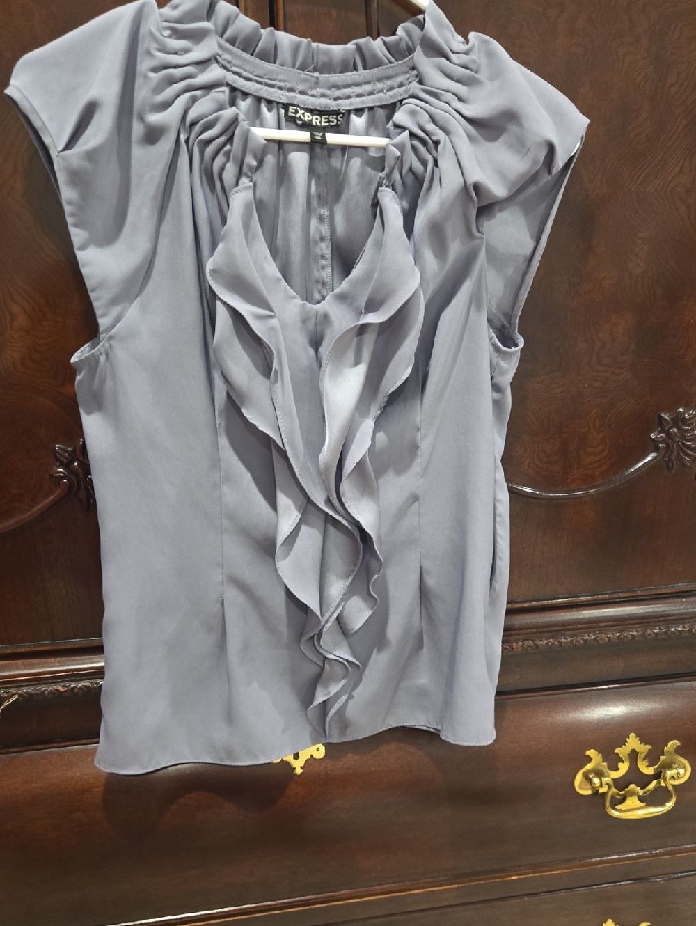 Express Women's Ruffle Front Cap Sleeve Blouse - Light Gray
